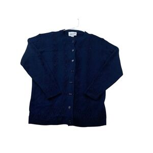 VTG Carly Blake Medium Grandma Womens 90SCut Out‎ Blue Soft Cardigan Made in USA
